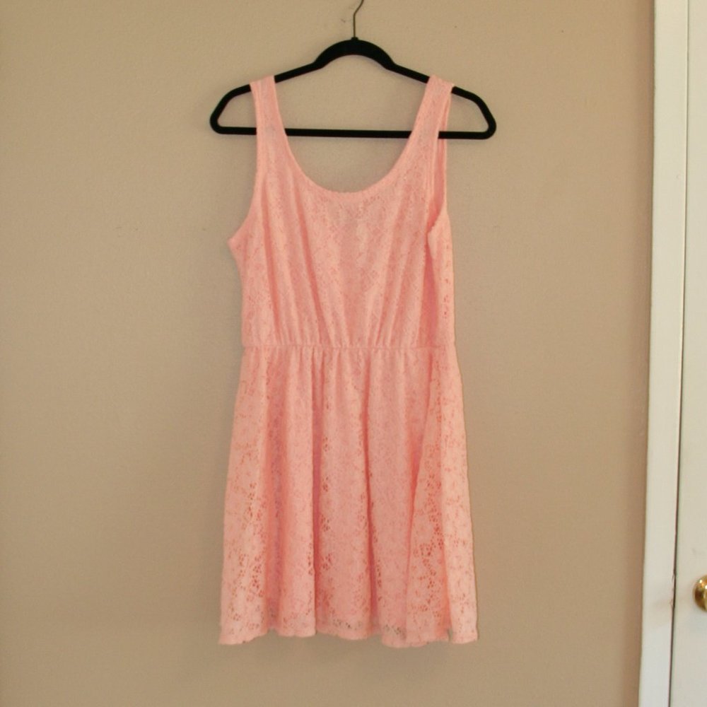 Derek Heart Pink Floral Eyelet Lace mini dress size XL